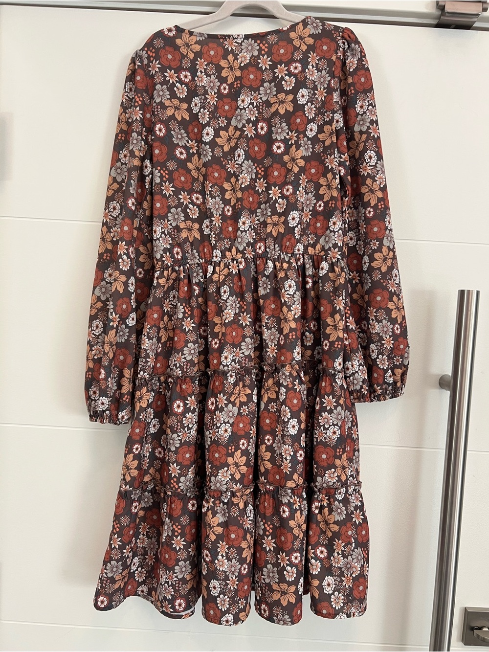 Smocked Floral Tiered Mini Dress - Rust Multi - Picture 9 of 9